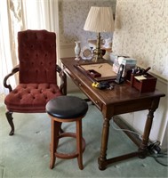 Desk, armchair, stool & contents