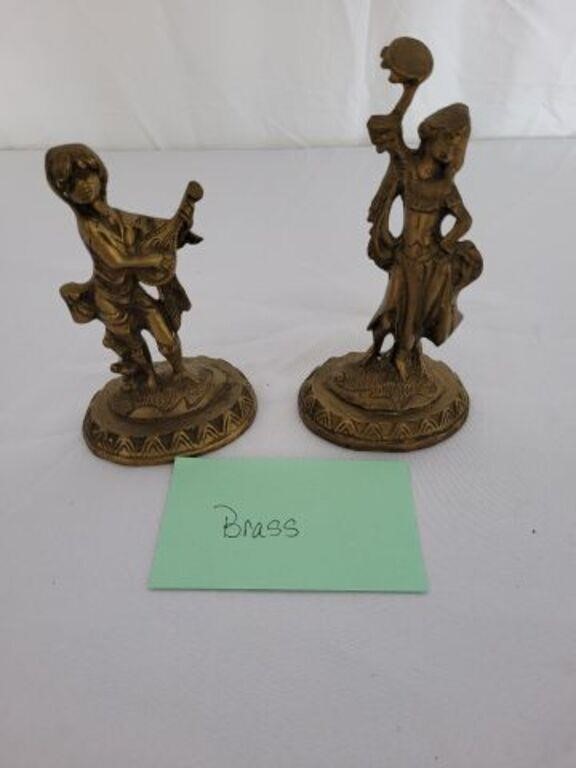 PAIR OF BRASS LADY MISICIANS