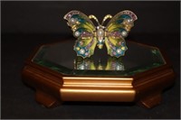 Enamel Butterfly Trinket Box & Glass Stand