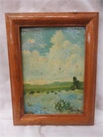 VINTAGE FRAMED OIL ON BOARD - HILL COUNTRY BY