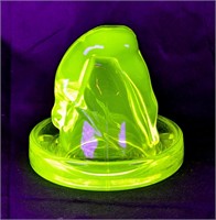 Uranium Glass "Nude Bottoms Up " Shot Glass & Tray