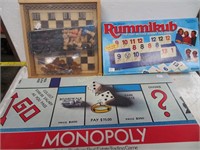Three Games, Monopoly, Rummikub, Chess/Checkers