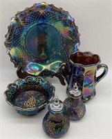 Iridescent Blue Carnival Glass - 5pcs