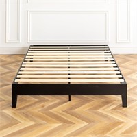 Wood Platform Bed with Wooden Slats, Full, Black