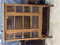 Tiger oak glass front 4-shelf display cabinet