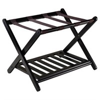 Reese Luggage Rack with Shelf Dark Espresso Brown