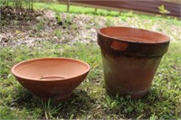 Terra Cotta planters, shallow has chip, 16.5 X