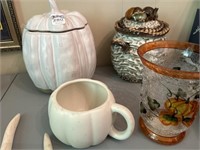 Fall decor. canisters 8-9", glass vase, large mug