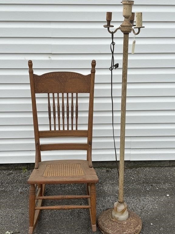 Vintage rocking chair with floor lamp metal and
