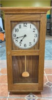 Vtg Handmade Oak Wall Clock Pendulum Works