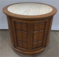 (AD) Circular Stone Top End Table with Storage.