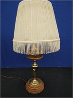Vintage Wood and Brass Lamp with Shade