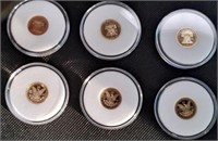 6 - gold $5 coins.  Each marked as 1/10 ounce .25