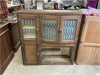 Antique Wood and Glass Hoosier Cabinet Top