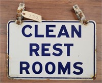 "Clean Rest Rooms" Double-Sided Porcelain Sign