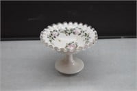 Fenton Glass Silver Crested Pedestal Candy Dish