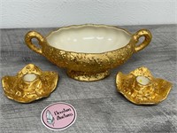 3 piece hand painted 22 K Gold display set