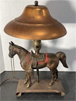 VINTAGE 1950S COPPER HORSE LAMP WORKING CONDITION