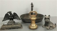 Cast iron boot scraper, early eagle door stop and