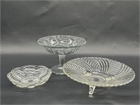 (3) Vtg. Pressed Glass: Footed Bowl, Compote, Bowl