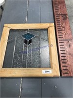 Framed stain glass window, 19.5" square