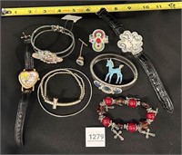 Costume Jewelry Lot various bracelets, watch, etc