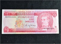 $1 BARBADOS BANK NOTE BILL ONE DOLLAR