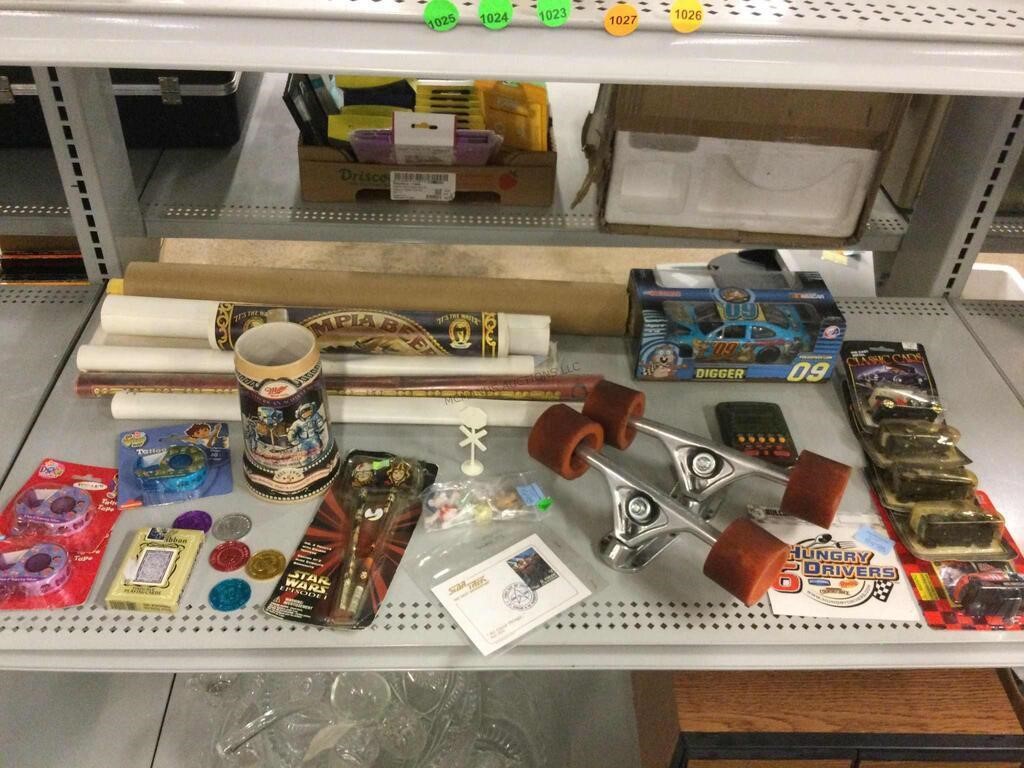 Nib die cast cars, tattoo tape, posters and more.