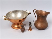 Copper Strainer, Small & Large Pitcher & Bell