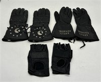 (3) Pairs Harley Davidson Leather Riding Gloves -
