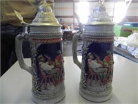 2 Vintage German Steins, approx. 10" tall