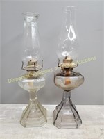 Two Oil Lamps - square glass base