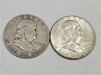 1950 D & 1963 Ben Franklin Silver Half Dollar Coin