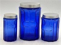 -3  cobalt blue glass canisters