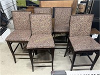 (5) Tall wood upholstered chairs, some wear, 46in