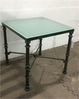 Green Metal Framed Glass Top Side Table Y10B
