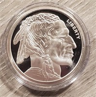 One Ounce Silver Round: Indian/Buffalo
