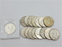 $8.00 16 Silver Franklin Half Dollars