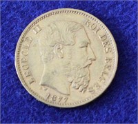 1877 Belgian 20 Franc Gold Coin