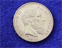 1876 Belgian Gold 20 Franc Coin