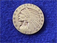 US 1909 $5.00 Indian Head Gold Coin