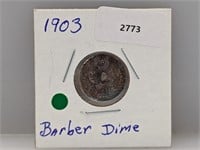 1903 90% Silver Barber Dime