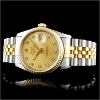 36mm DateJust Rolex Watch, YG/SS with Diamonds
