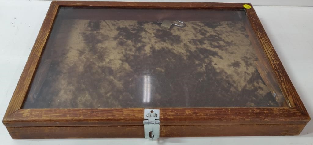 Vintage Wooden & Glass Display Case w/ Lock & Key