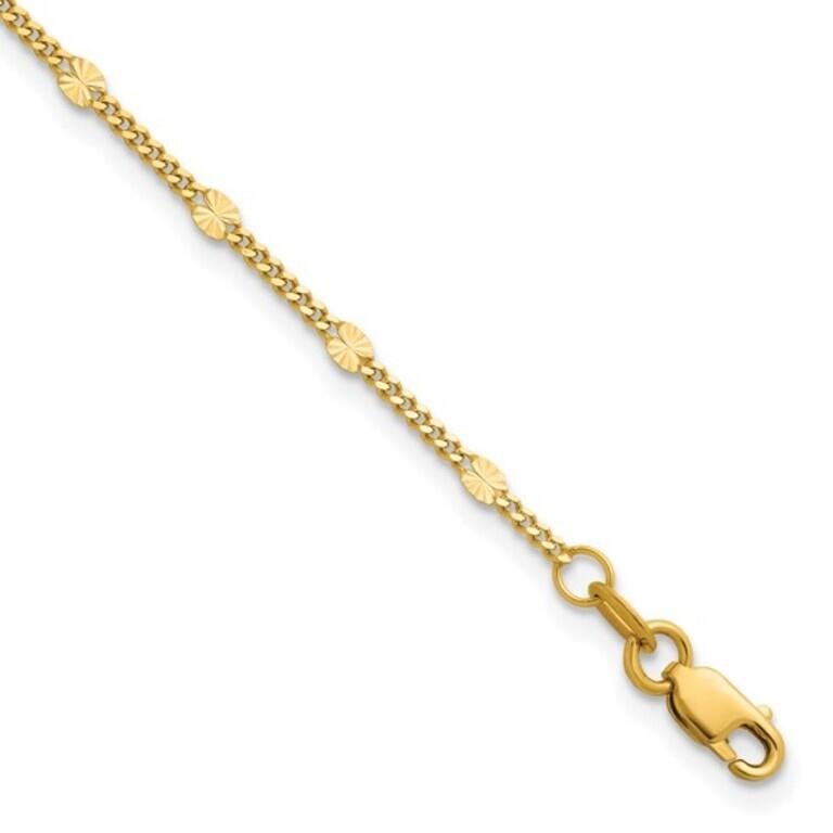 14K Polished and Diamond-cut Chain Bracelet