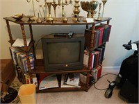 Fruitwood stained entertainment bookshelf with tv