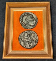 Framed Vintage Greek Paperweight Coin Replicas