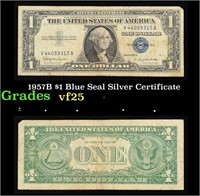 1957B $1 Blue Seal Silver Certificate Grades vf+