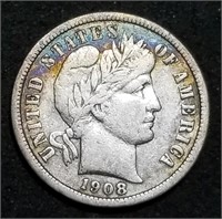 1908-D Barber Silver Dime from Set
