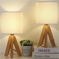 Bedside Table Lamps Set of 2, Cute Wooden Tripod T